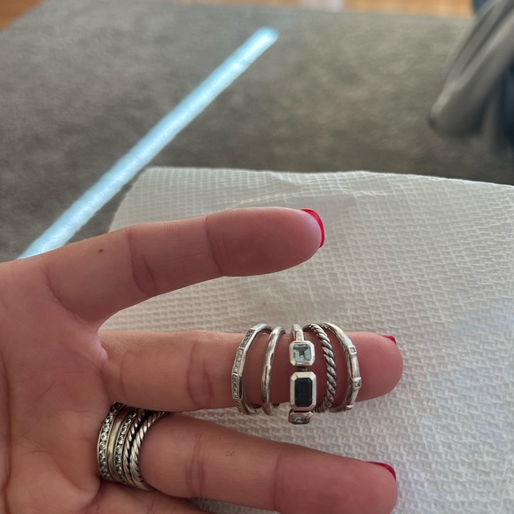 David Yurman Stax Five Ring Sterling Silver with Blue Topaz and Diamonds, 15mm - Picture 9 of 10